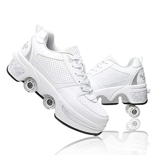 Pinkskattings@ Damen Und Mädchen Rollschuhe ，Schuhe Mit Rollen fuir Jungen Und Herren,Sneakers und Rollen Skate Shoes 2-in-1，Kinderschuhe Skateboard Schuhe (B, EU37) von Pinkskattings@