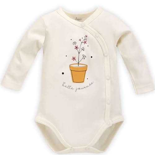 Pinokio Bodysuit Buttoned TRES BIEN, 100% Cotton, Ecru with Flower, Girls 56-74 (68) von Pinokio