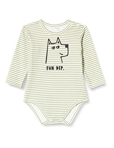 Pinokio Bodysuit Long Sleeve Olivier, 100% Cotton, Ecru Olive Stripes with Dog, Boys 62-92 (74) von Pinokio