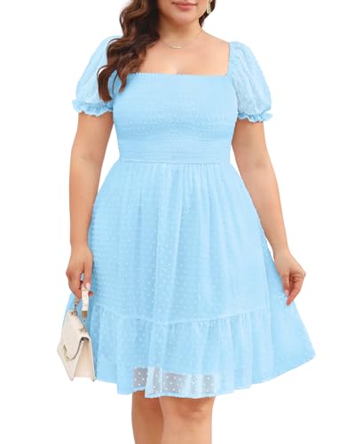 Damen-Babydoll, Übergröße, quadratischer Ausschnitt, Puffärmel, Chiffon, Schweizer Punkte, fließendes, kurzes gesmoktes Kleid, Hell, blau, 48 Mehr Damen-Babydoll, Übergröße, quadratischer Ausschnitt, Puffärmel, Chiffon, Schweizer Punkte, fließendes, kurzes gesmoktes Kleid, Hell, blau, 48 Mehr von Pinup Fashion