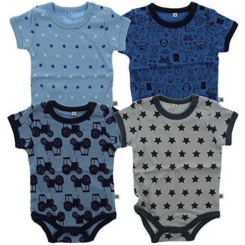 Pippi 4er Pack Baby Jungen Body mit Aufdruck, Kurzarm, Alter 6-9 Monate, Größe: 74, Farbe: Blau, 3820 von Pippi