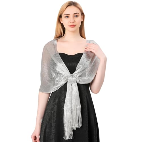 Piriuuo 8 Stück Stola Damen, Stola für Abendkleid Damen Funkelnde Tücher Wickel mit Schalschnalle Glitzer Schal Silber Damen Elegante Schal Stola mit Fransen für Abendparty kleider Brautkleider Piriuuo 8 Stück Stola Damen, Stola für Abendkleid Damen Funkelnde Tücher Wickel mit Schalschnalle Glitzer Schal Silber Damen Elegante Schal Stola mit Fransen für Abendparty kleider Brautkleider von Piriuuo