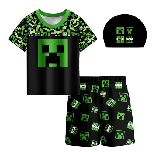 Creeper Badeanzug für Jungen, zweiteilig, Cartoon-Schwimmset, Bademode für Kinder von 5–12 Jahren, Schwarz A, 9-10 Jahre Creeper Badeanzug für Jungen, zweiteilig, Cartoon-Schwimmset, Bademode für Kinder von 5–12 Jahren, Schwarz A, 9-10 Jahre von Pitevotur