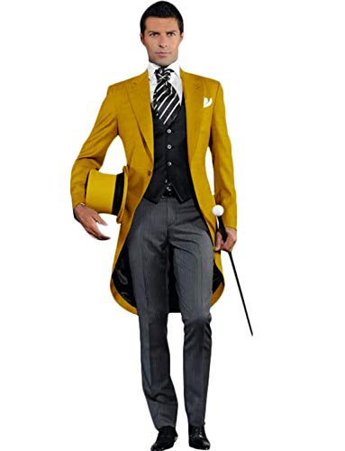 Pkrboro Herren Anzug Peak Revers Frack dreiteiliger Smoking mit einem Knopf und Jacke Hose Weste von Pkrboro
