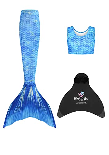 Meerjungfrauenschwanz mit Monoflosse und bauchfreiem Top zum Schwimmen und als lustiges Kostüm Geeignet für Jungen und Mädchen Gr. Alter 6-7, Frozen Aqua von Planet Mermaid