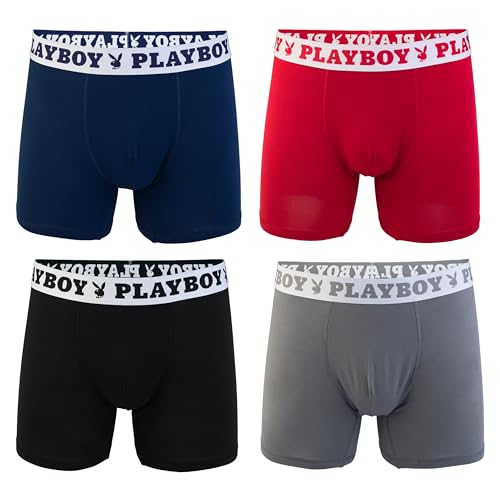 Playboy Herren Sportliche Boxershorts für den täglichen Gebrauch, aus weichem, gebürstetem Stoff, Größen S, M, L und XL, 4 Stück Retroshorts, 4er-Pack, Small Playboy Herren Sportliche Boxershorts für den täglichen Gebrauch, aus weichem, gebürstetem Stoff, Größen S, M, L und XL, 4 Stück Retroshorts, 4er-Pack, Small von Playboy