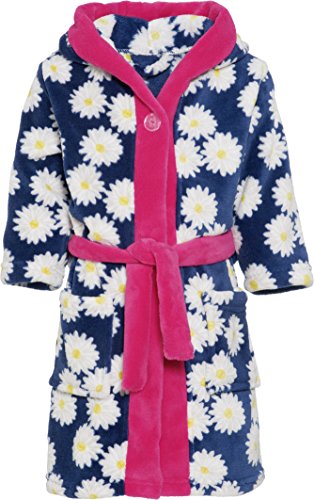 Playshoes Kinder Fleece-Bademantel mit Kapuze, flauschiger Morgenmantel für Mädchen, mit Blumen-Muster, Blau (Marine 11), 12-24 Monate (Herstellergröße: 86/92) von Playshoes