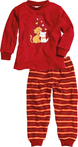 Playshoes Schlafanzug Frottee Katzen Unisex Kinder,Rot,116 von Playshoes