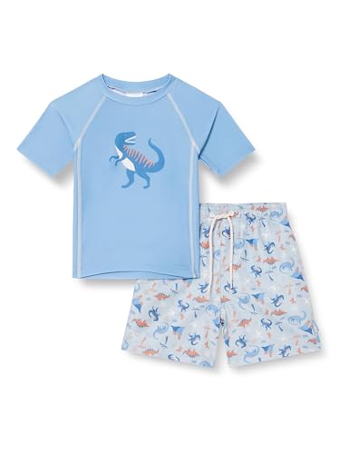 Playshoes Unisex Kinder UV-Schutz Bade-Set zweiteilig Schwimmshirt Badeshorts Badebekleidung, Dino blau, 110/116 von Playshoes