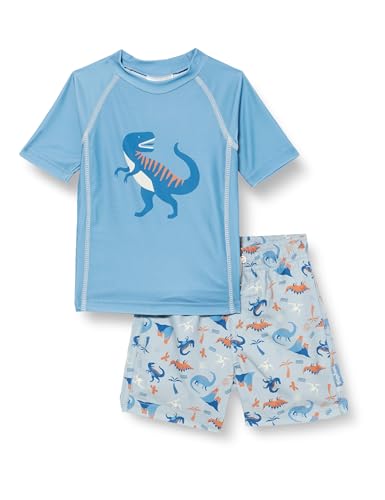 Playshoes Unisex Kinder UV-Schutz Bade-Set zweiteilig Schwimmshirt Badeshorts Badebekleidung, Dino blau, 98/104 von Playshoes