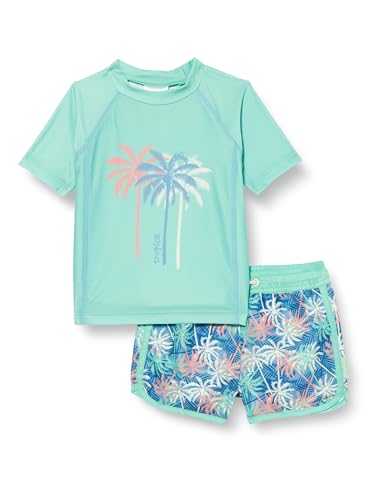 Playshoes Unisex Kinder UV-Schutz Bade-Set zweiteilig Schwimmshirt Badeshorts Badebekleidung, Palmen Mint, 98/104 von Playshoes