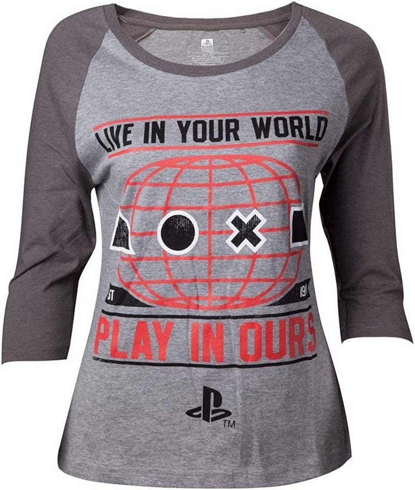 Playstation Langarmshirt PLAYSTATION Langarm T-Shirt Mädchen + Damen Lomgsleeve Hellgrau meliert S M L XL XXL von Playstation