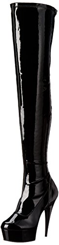 Pleaser DELIGHT-3000 Damen Langschaft Stiefel, Schwarz (Blk Str Pat/Blk), 39 EU (6 DDamen UK) von Pleaser