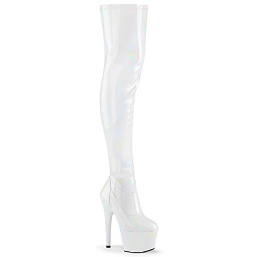 Pleaser Damen ADORE-3000HWR Plateau High Heels Overknee Stiefel Stretch Lack Weiß 38 EU von Pleaser