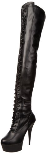 Pleaser Damen DELIGHT-3023 Kurzschaft Stiefel, Schwarz (Schwarz (Blk STR Faux Leather/Blk Matte) von Pleaser