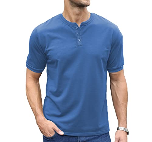 Plilima Henley T-Shirt für Herren, kurzärmelig, Sommermode, 3 Knöpfe, lässig, Basic, Henley-T-Shirt, blau, XL von Plilima
