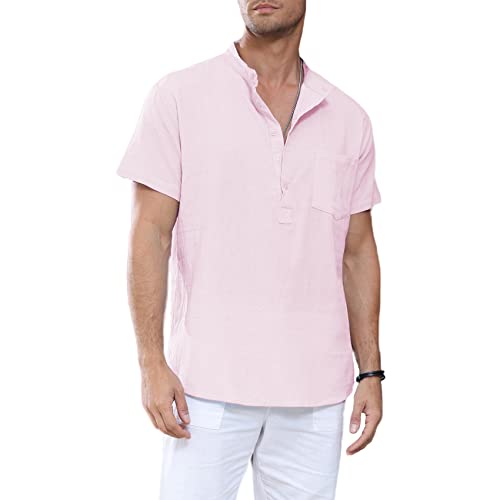 Plilima Leinen Hemd Herren Sommer Kurzarmhemd Herren Sommer Freizeithemden Für Herren Leinenhemd Rosa 3XL von Plilima