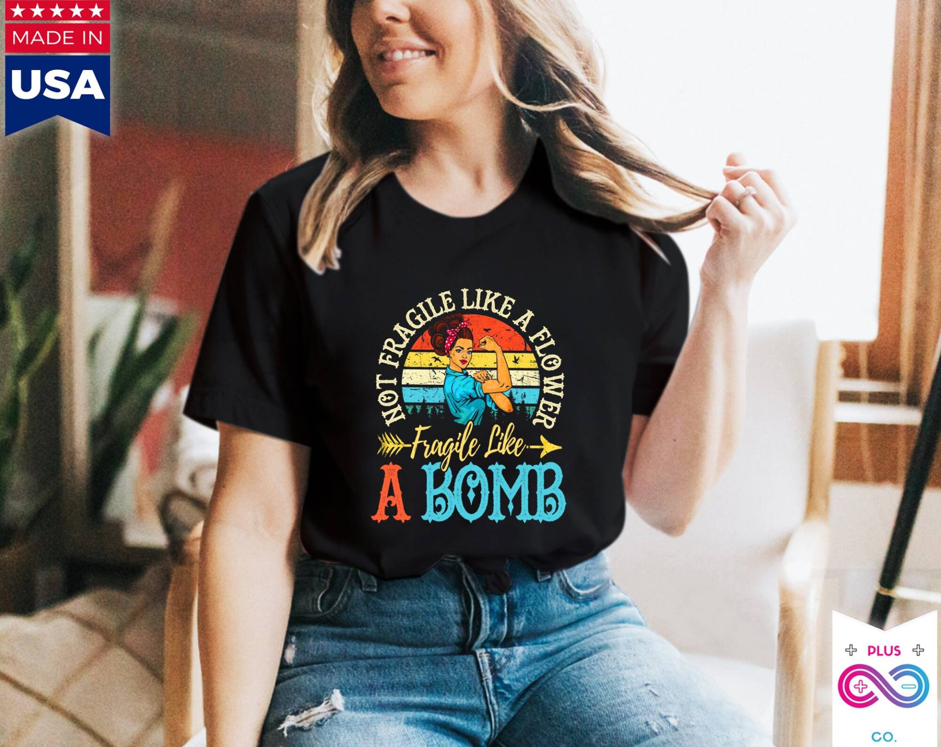Nicht Zerbrechlich Wie Eine Blume Zerbrechlich Bombe Rosie Vintage T-Shirts, Zukünftige Feministin, Girl Power Frauenrechtliberal, Rgb von PlusMinusCo
