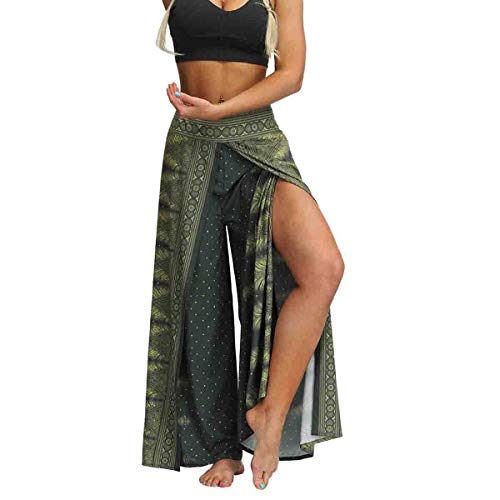 Plustrong Damen Hose mit Schlitzen und weitem Bein, lässig, Hippie, Strand, Boho, Pilates, fließend, Palazzo-Yogahose, Armeegrün 010, S/M von Plustrong