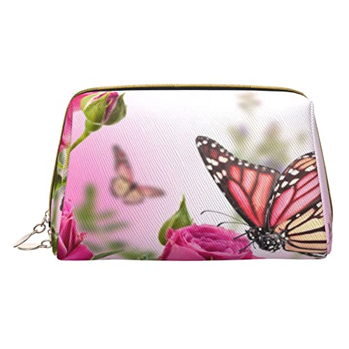 Italian Street Kleine Kosmetiktasche, Leder, Make-up-Tasche für Geldbörse, Reisen, Make-up-Tasche, tragbar, vielseitig, mit Reißverschluss für Damen, Schmetterling küssende Blumen, Einheitsgröße, von Pmnnerefaq