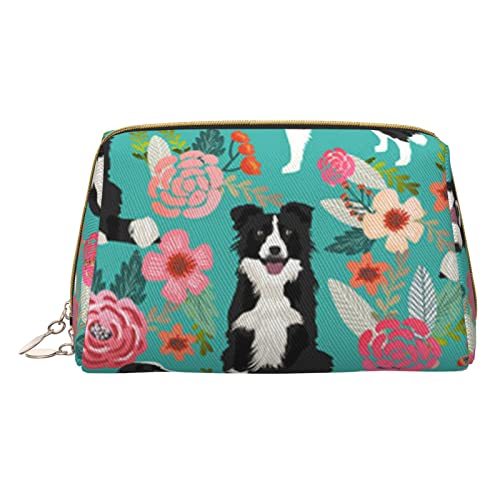 Kleine Kosmetiktasche aus Leder, Leopardenmuster, für Geldbörse, Reisen, Make-up-Tasche, tragbar, vielseitig, mit Reißverschluss für Damen, Border Collie Florals, Einheitsgröße, Kosmetikkoffer von Pmnnerefaq