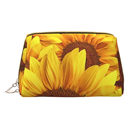 Kleine Kosmetiktasche aus Leder für den Sommerurlaub, Make-up-Tasche für Geldbörse, Reise-Make-up-Tasche, tragbar, vielseitig, mit Reißverschluss für Damen, Gelbe Sonnenblume, Einheitsgröße, von Pmnnerefaq