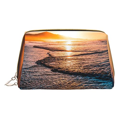 Kleine Kosmetiktasche aus Leder für unterwegs, Berglandschaft, Make-up-Tasche für Geldbörse, Reise-Make-up-Tasche, tragbar, vielseitig, mit Reißverschluss für Damen, Meer Strand Sonnenuntergang, von Pmnnerefaq