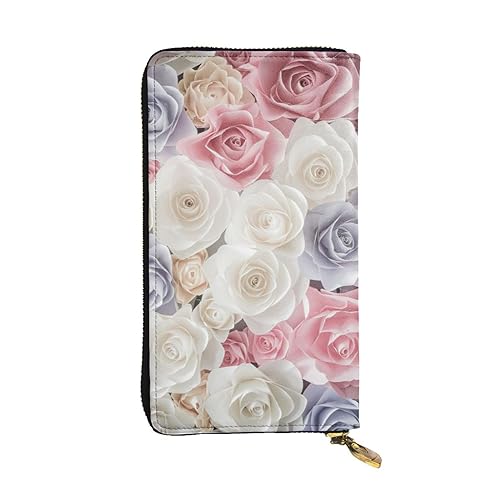 Lange Geldbörse aus Leder, Rot / Rosa mit Blumendruck, für Damen, modisch, lang, Kreditkartenetui, Rose Blume Floral, Einheitsgröße von Pmnnerefaq