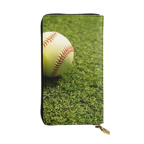 Langes Portemonnaie aus Leder mit rotgoldenem Muster und Hintergründen, für Damen, modisch, lang, Kreditkartenetui, Grass Baseball Softball, Einheitsgröße von Pmnnerefaq