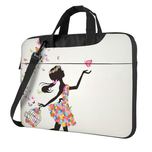 Pmnnerefaq Girl Dance Laptoptasche mit Schmetterlings-Motiv, 33 - 35,6 cm (13 - 14 - 15,6 Zoll), Laptophülle, Laptoptasche, Notebook, Computer-Tragetasche mit Griff, für Damen und Herren, Schwarz , 13 von Pmnnerefaq