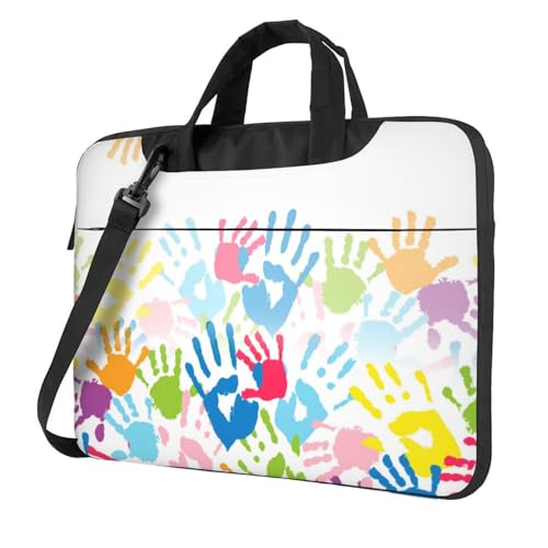 Pmnnerefaq Kinder-Laptoptasche mit Handabdruck, 33 - 35,6 cm (13 - 14 - 15,6 Zoll), Laptoptasche, Laptoptasche, Notebook, Computer-Tragetasche mit Griff, für Damen und, Schwarz , 14 inch von Pmnnerefaq