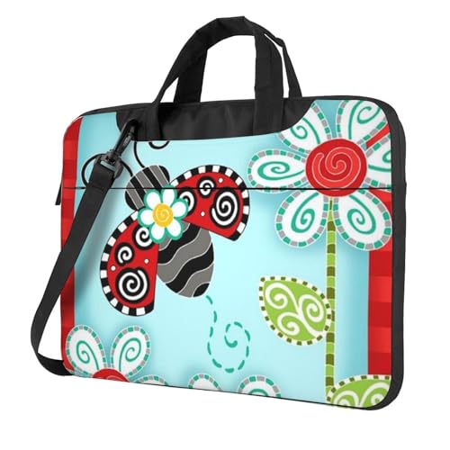 Pmnnerefaq Ladybug Laptoptasche mit Blumenmuster, 33 cm, 35,6 cm, 39,6 cm (15,6 Zoll), Laptoptasche, Notebook, Computer-Tragetasche mit Griff, für Damen und Herren, Schwarz , 13 inch von Pmnnerefaq