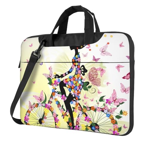 Pmnnerefaq Laptoptasche für Mädchen, mit Schmetterlings-Motiv, 33 cm, 35,6 cm, 39,6 cm (13 Zoll), 39,6 cm (15,6 Zoll), Laptoptasche, Notebook, Computer, Tragetasche, Schwarz , 13 inch von Pmnnerefaq