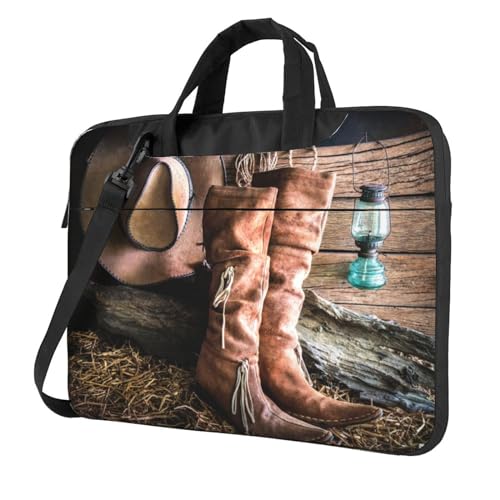 Pmnnerefaq Laptoptasche mit Cowgirl-Stiefel, Hut im Bauernhof, 33 - 35,6 cm (13 - 14 - 15,6 Zoll), Laptoptasche, Laptoptasche, Notebook, Computer-Tragetasche mit Griff, für Damen und Herren, Schwarz , von Pmnnerefaq