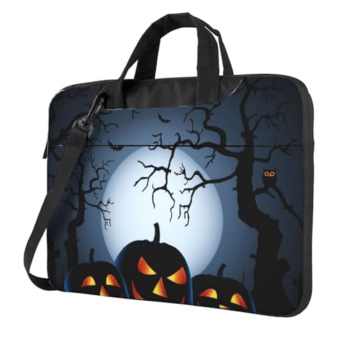 Pmnnerefaq Laptoptasche mit Griff für Damen und Herren, Halloween, mit Kürbissen, 33 - 35,6 cm (13 - 14 - 15,6 Zoll), Schwarz , 13 inch von Pmnnerefaq