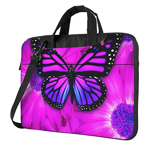 Pmnnerefaq Laptoptasche mit Griff für Damen und Herren, Motiv: Schmetterling und Blume, 33 cm, 35,6 cm, Violett, Schwarz , 15.6 inch von Pmnnerefaq