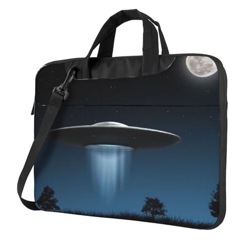 Pmnnerefaq Laptoptasche mit fliegender Untertasse bei Nacht, 33 - 35,6 cm (13 - 14 - 15,6 Zoll), Laptoptasche, Laptoptasche, Notebook, Computer-Tragetasche mit Griff, für Damen und Herren, Schwarz , von Pmnnerefaq