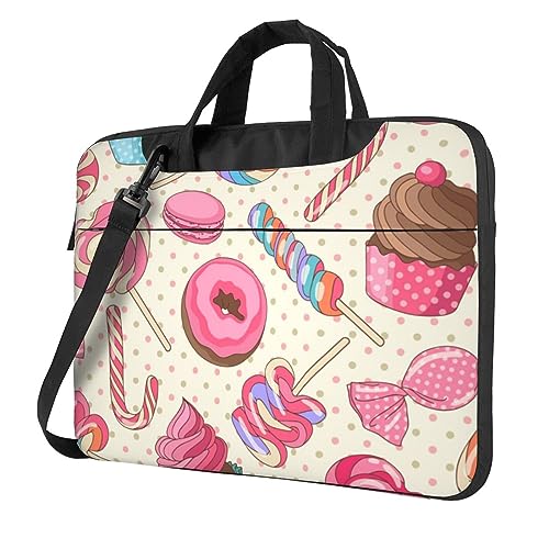 Pmnnerefaq Sweet Lollipop Cupcake-Laptop-Tasche mit Griff für 33 - 35,6 cm (13 - 14 - 15,6 Zoll) Laptop Sleeve Case Laptop Notebook Computer Tragetasche mit Griff für Männer und Frauen, Schwarz , 14 von Pmnnerefaq