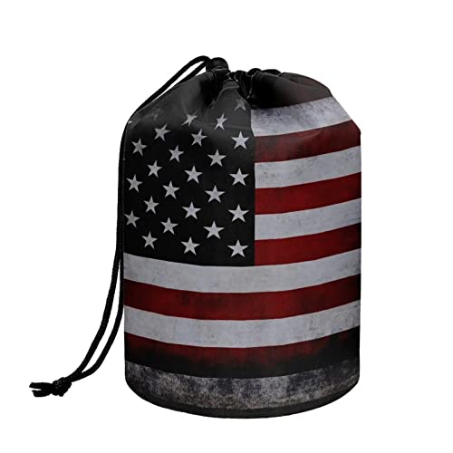 Poceacles Barrel Kordelzug Make-up Tasche für Frauen Große Reise Kosmetik Fall Tragbare Kulturbeutel Organizer Aufbewahrungstasche, Amerikanische Flagge, Einheitsgröße von Poceacles