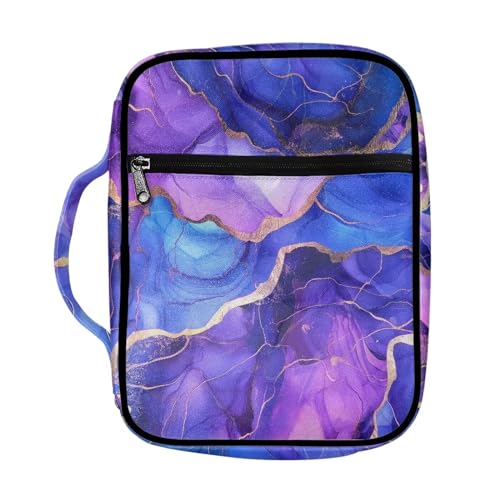 Poceacles Große Bibelhülle für Damen, Marmor, Violett, große Bibeltaschen, Büchertasche, Bibeltasche, Kirchentasche, Tragetaschen mit Griff und Reißverschlusstasche, Bibelhalter von Poceacles