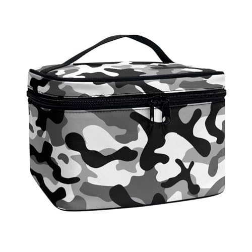 Poceacles Große Make-up-Tasche, tragbare Reise-Make-up-Tasche für Damen und Mädchen, Make-up-Pinseltasche, Make-up-Tasche, Organizer, Kosmetiktasche, Weiß, Schwarz, Grau, Camouflage, Einheitsgröße von Poceacles