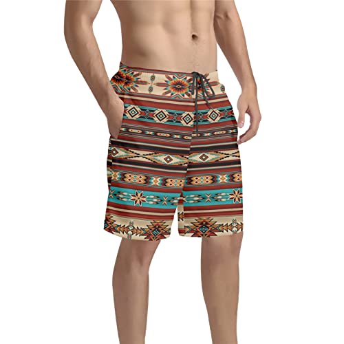 Poceacles Herren-Badehose für Sommer, Sport, mit Kordelzug, Boardshorts, Badeanzüge, Loungehose, Aztec Tribe Native-Braun, XL von Poceacles