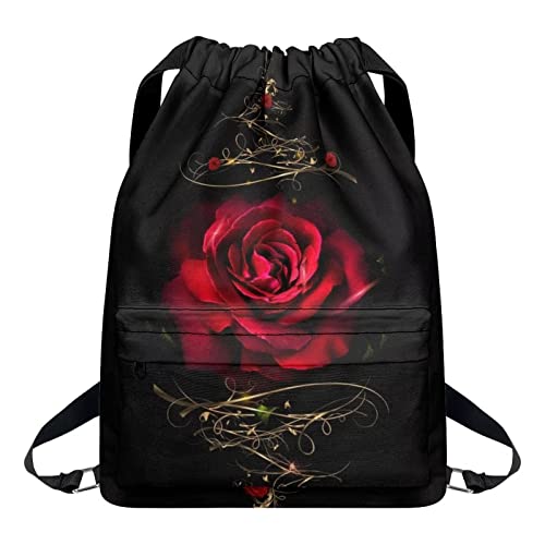 Poceacles Kordelzug-Tasche für Damen, Sport, Schwimmen, Stoff, Rucksack, Kinder, Fitnessstudio, Kordelzug, Tasche, Wandern, Reisen, Strand, Aufbewahrungsrucksack, Rose, Rot, One size von Poceacles