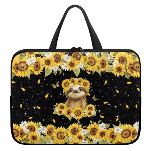 Poceacles Laptop-Hülle, Reißverschluss, Laptoptasche mit Griff, stoßfeste Tragetasche, Laptop-Hülle für Arbeit, Sonnenblumen- und Faultier-Druck, Computer-Tablet-Handtasche, Aktentasche, Geschenke für von Poceacles