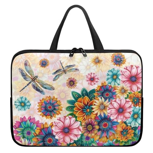 Poceacles Laptop-Tragetasche, Boho-Mandala, Libellen-Druck, 10, 12, 13, 15, 17 Zoll, Laptop-Tasche, 360-Grad-Schutz, Notebook-/Netbook-Hülle, Reise-Aktentasche mit Griff von Poceacles