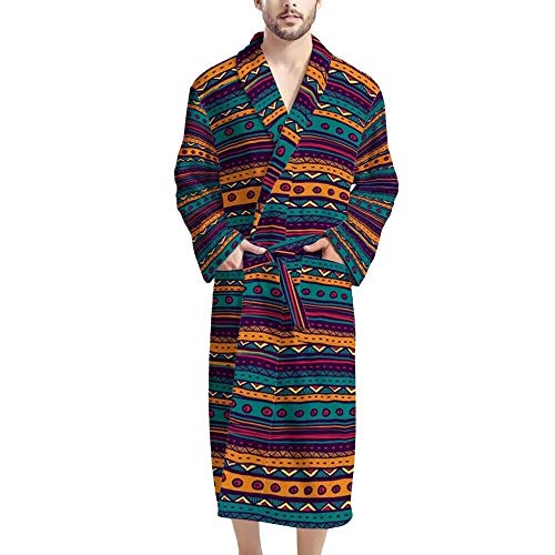 Poceacles Warme Plüsch-Bademäntel für Herren, Azteken-Stil, Pyjama, Schal, Roben mit Bindegürtel, V-Ausschnitt, Nachtwäsche Nachthemd Gr. Einheitsgröße, Afrikanische ethnische Stämme von Poceacles