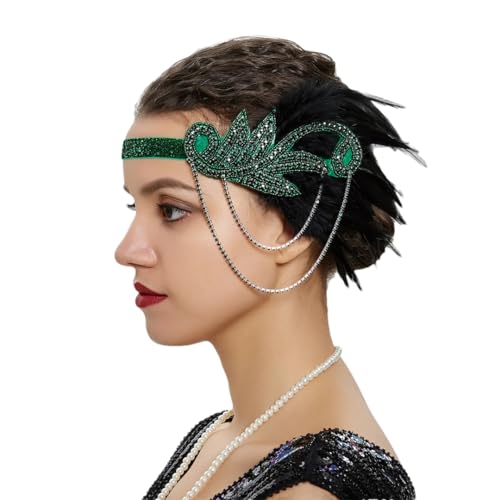 1920er Jahre Feder Haarband Frauen Vintage Kopfschmuck Flapper Stirnband Kopfschmuck Haar Zubehör, En8 und Schwarz, Einheitsgröße von Pohullan