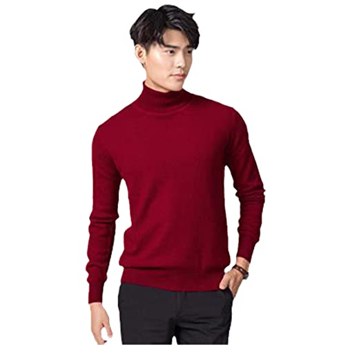 Kaschmir Rollkragenpullover Herren Herbst/Winter Rollkragen Langarm Reine Farbe Pullover Herren, burgunderfarben, Large von Pokem&Hent