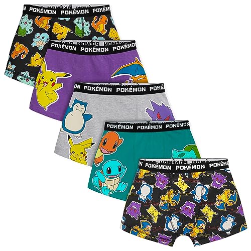 Pokemon 5er Pack Slips für Jungen - Bequeme Kinderunterwäsche - Baumwolle Unterhosen Kinder Jungen für 4-14 Jährige, Charmander, Raboot, Snorlax, Gengar, Pikachu (5-6 Jahre, Mehrfarbig Boxershorts) von Pokémon