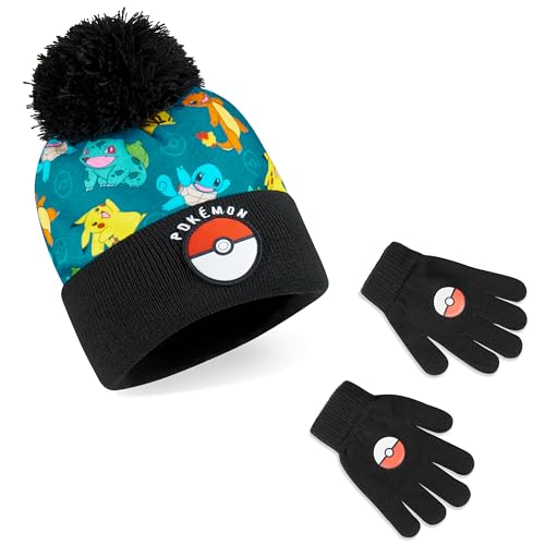 Pokemon Beanie Kinder mit Handschuhe, Mütze Jungen und Handschuhe Kinder Set - Pokemon Geschenke für Jungs von Pokémon